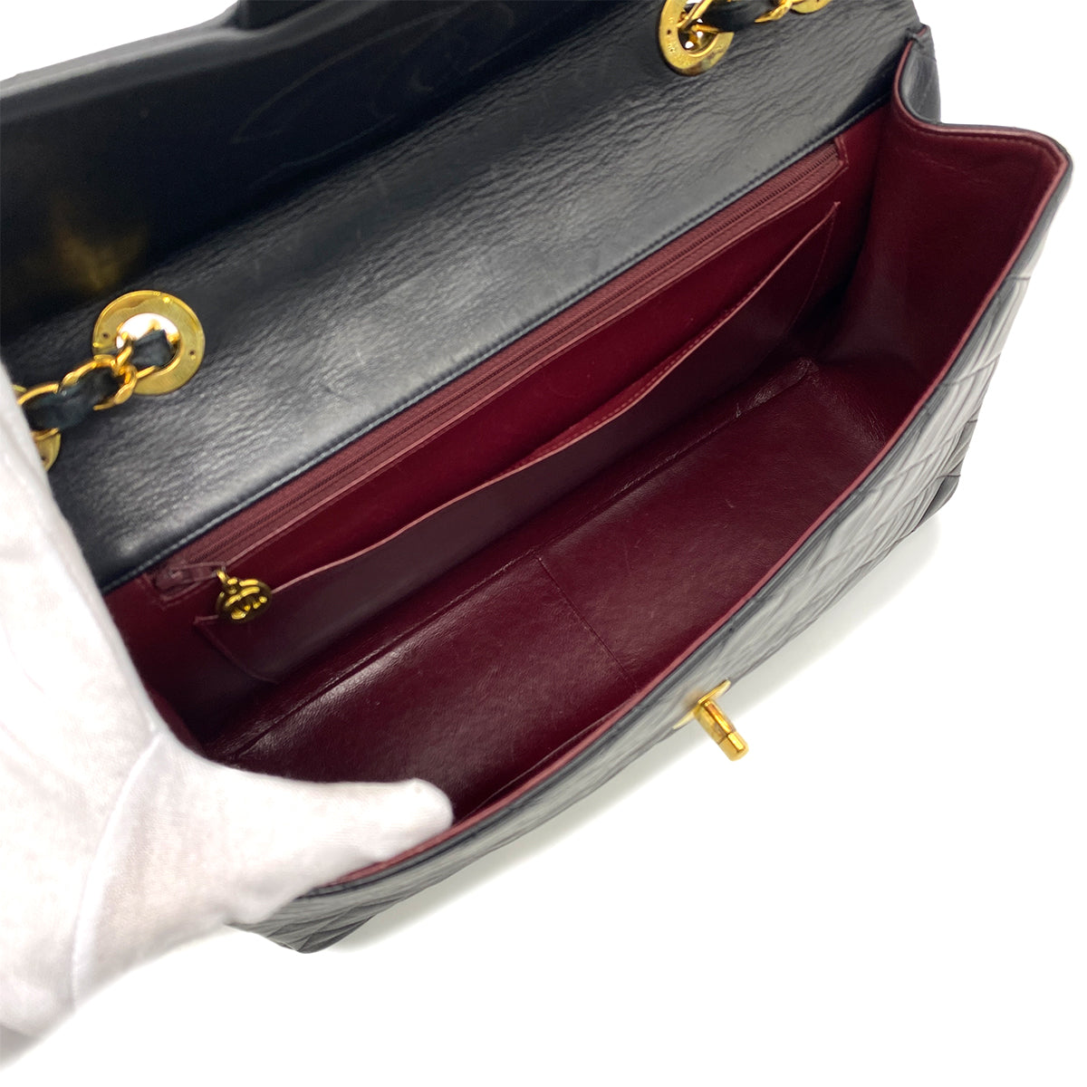 CHANEL VINTAGE MAXI MATELASSE 34 CHAIN SHOULDER BAG BLACK LAMB SKIN 90262356