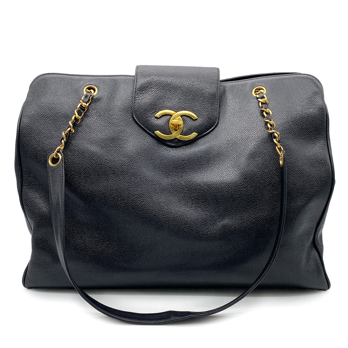 CHANEL VINTAGE SUPER MODEL CHAIN TOTE BAG BLACK CAVIAR SKIN 90262359
