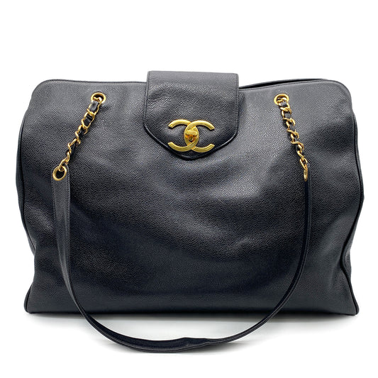 CHANEL VINTAGE SUPER MODEL CHAIN TOTE BAG BLACK CAVIAR SKIN 90262359