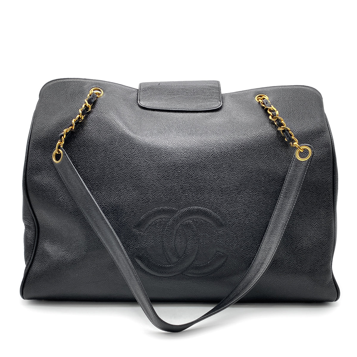 CHANEL VINTAGE SUPER MODEL CHAIN TOTE BAG BLACK CAVIAR SKIN 90262359