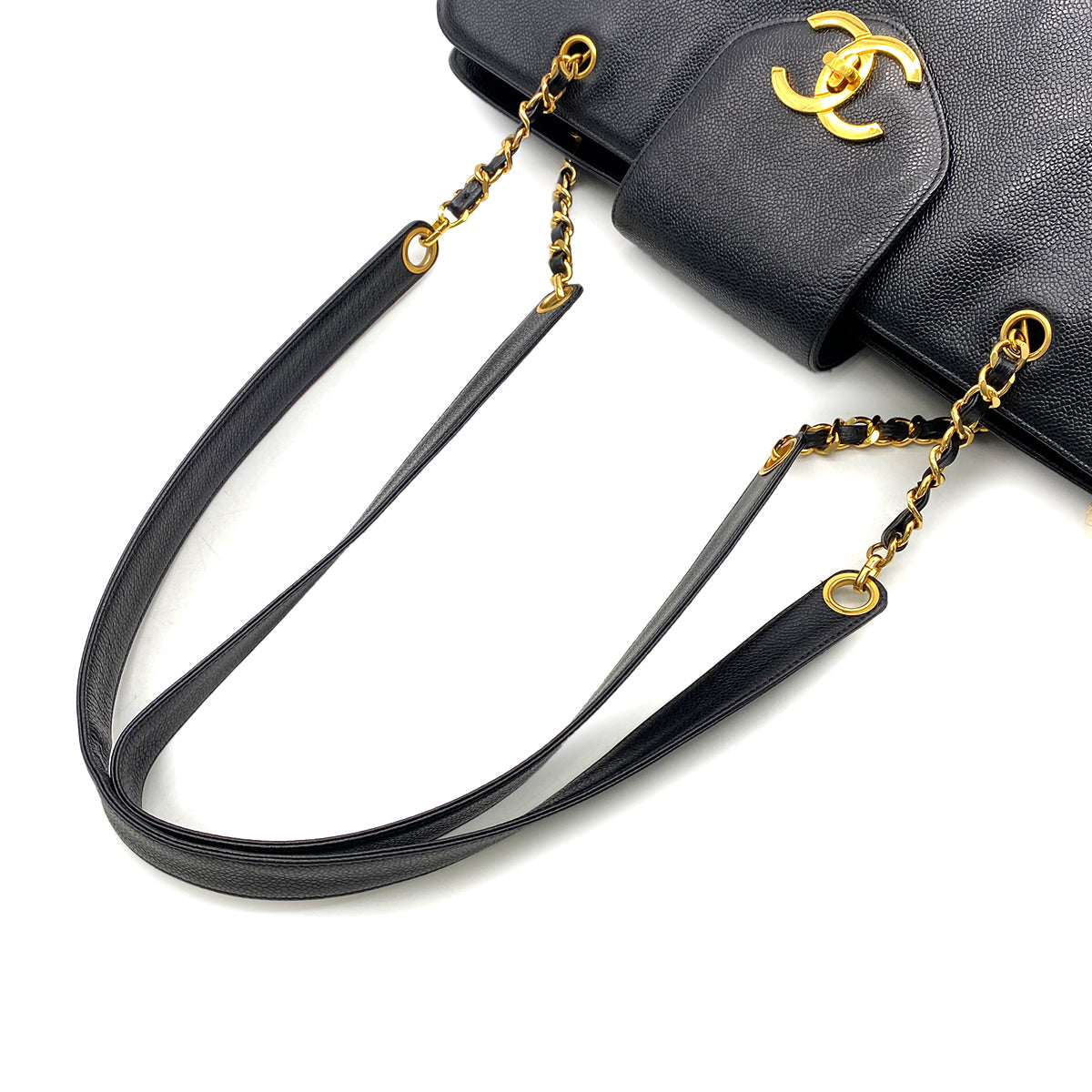 CHANEL VINTAGE SUPER MODEL CHAIN TOTE BAG BLACK CAVIAR SKIN 90262359
