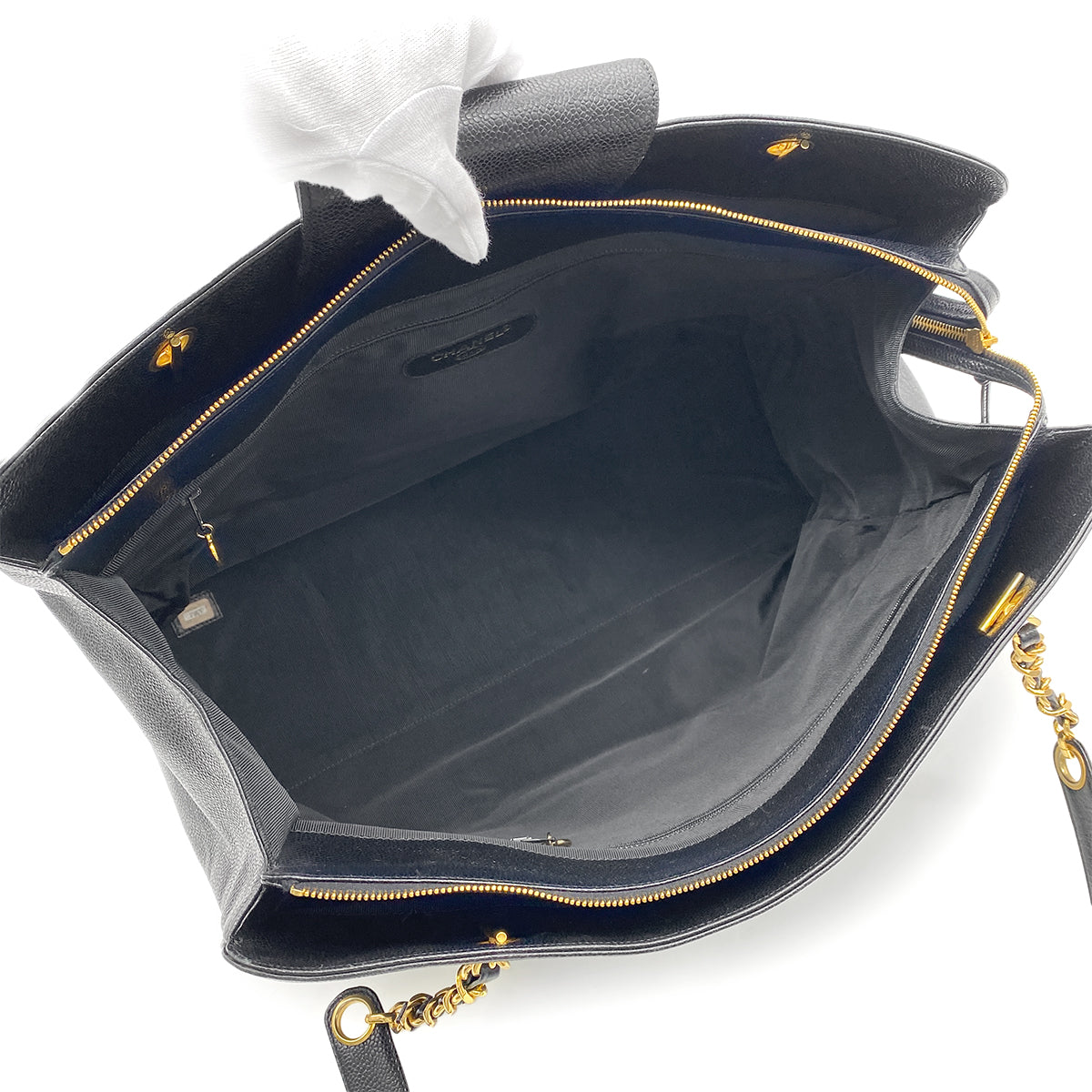 CHANEL VINTAGE SUPER MODEL CHAIN TOTE BAG BLACK CAVIAR SKIN 90262359