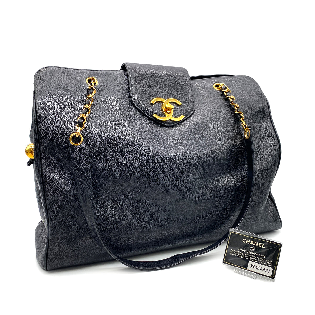 CHANEL VINTAGE SUPER MODEL CHAIN TOTE BAG BLACK CAVIAR SKIN 90262359