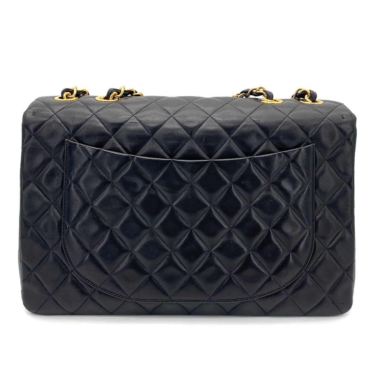 CHANEL VINTAGE MAXI MATELASSE 34 CHAIN SHOULDER BAG BLACK LAMB SKIN 90262363