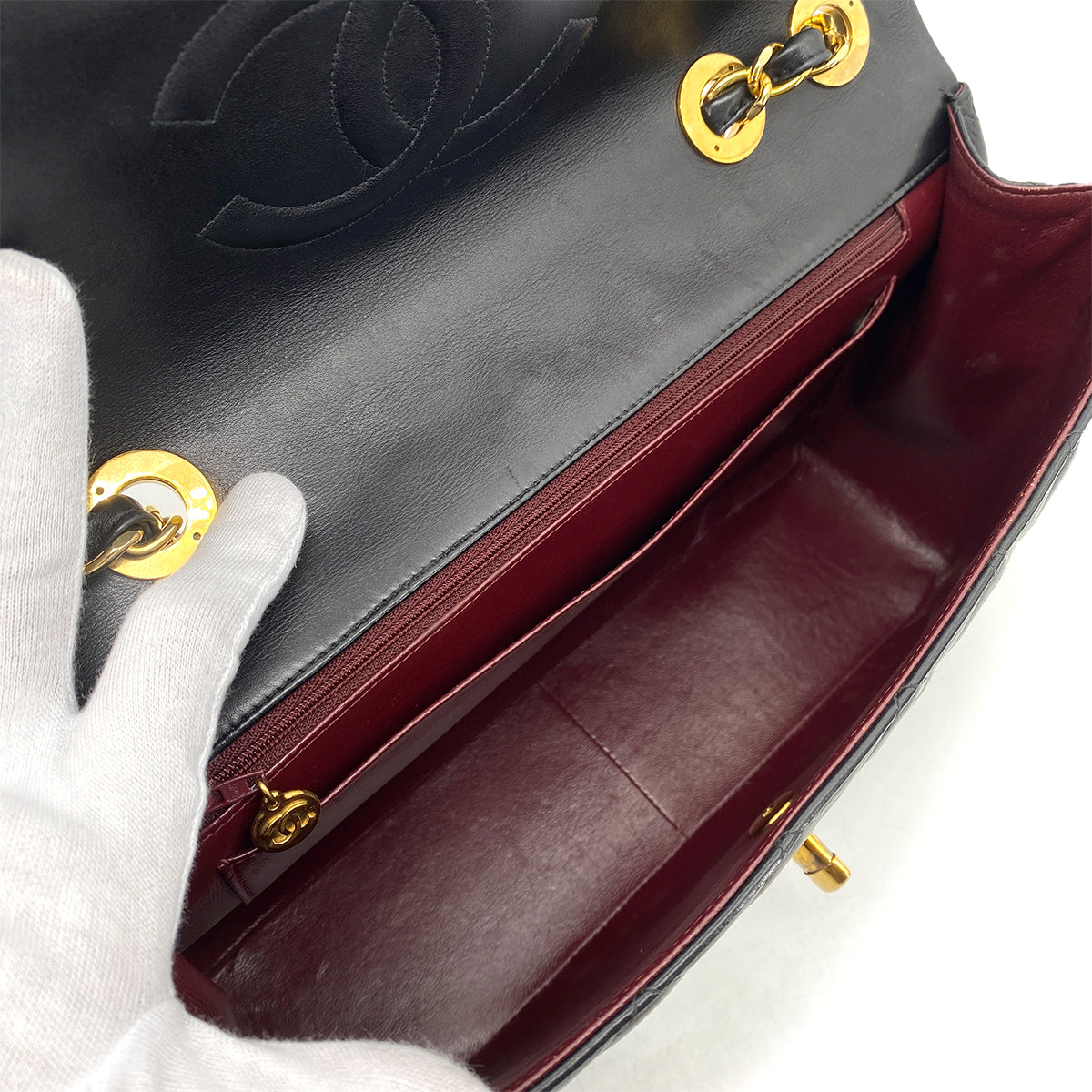 CHANEL VINTAGE MAXI MATELASSE 34 CHAIN SHOULDER BAG BLACK LAMB SKIN 90262363