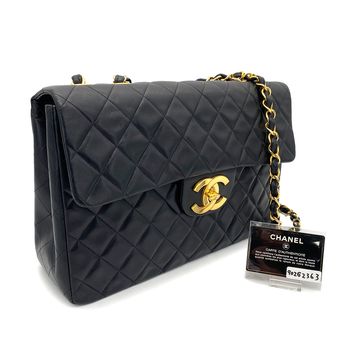 CHANEL VINTAGE MAXI MATELASSE 34 CHAIN SHOULDER BAG BLACK LAMB SKIN 90262363