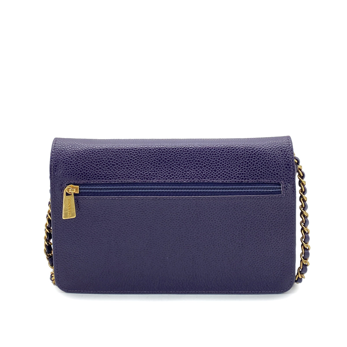 CHANEL VINTAGE CHAIN SHOULDER WALLET PURPLE CAVIAR SKIN 90262373