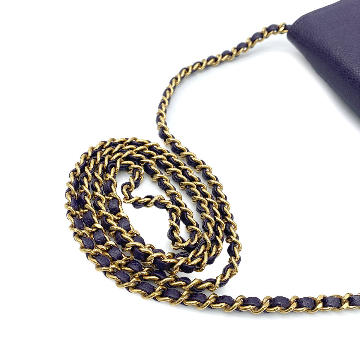 CHANEL VINTAGE CHAIN SHOULDER WALLET PURPLE CAVIAR SKIN 90262373