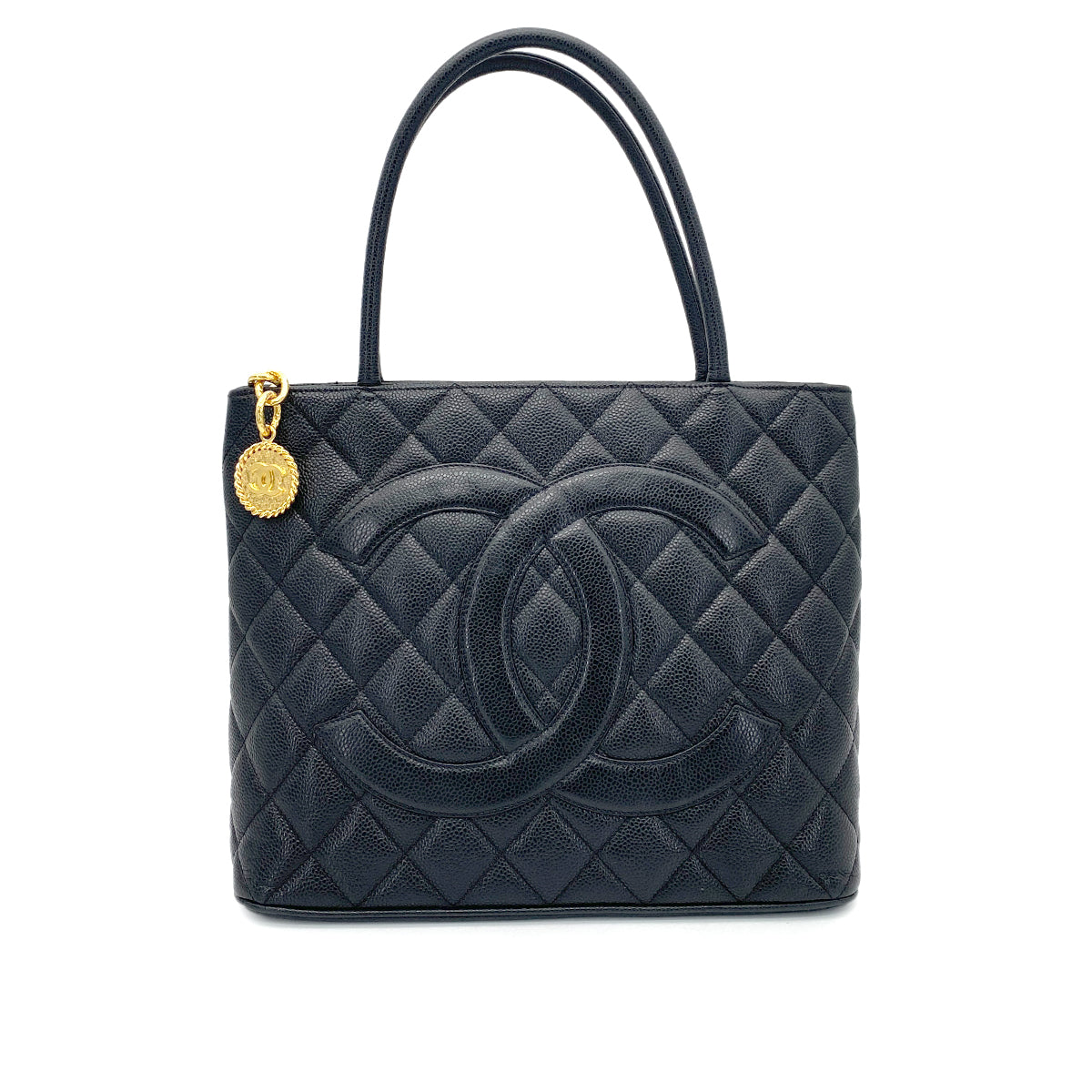 CHANEL VINTAGE MEDALLION TOTE BAG BLACK CAVIAR SKIN 90262374