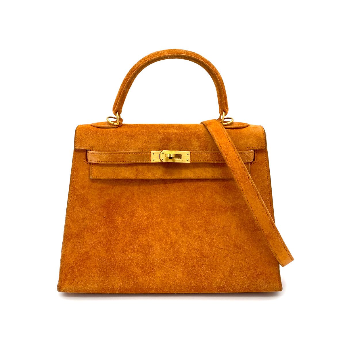 HERMES KELLY 25 SELLIER ORANGE DEBRIS HAND SHOULDER BAG □N GHW 90262377