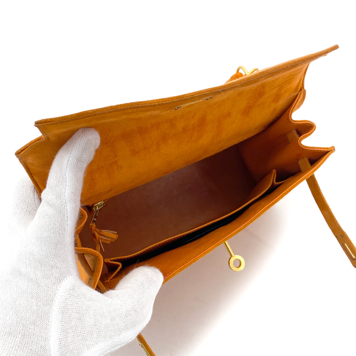 HERMES KELLY 25 SELLIER ORANGE DEBRIS HAND SHOULDER BAG □N GHW 90262377