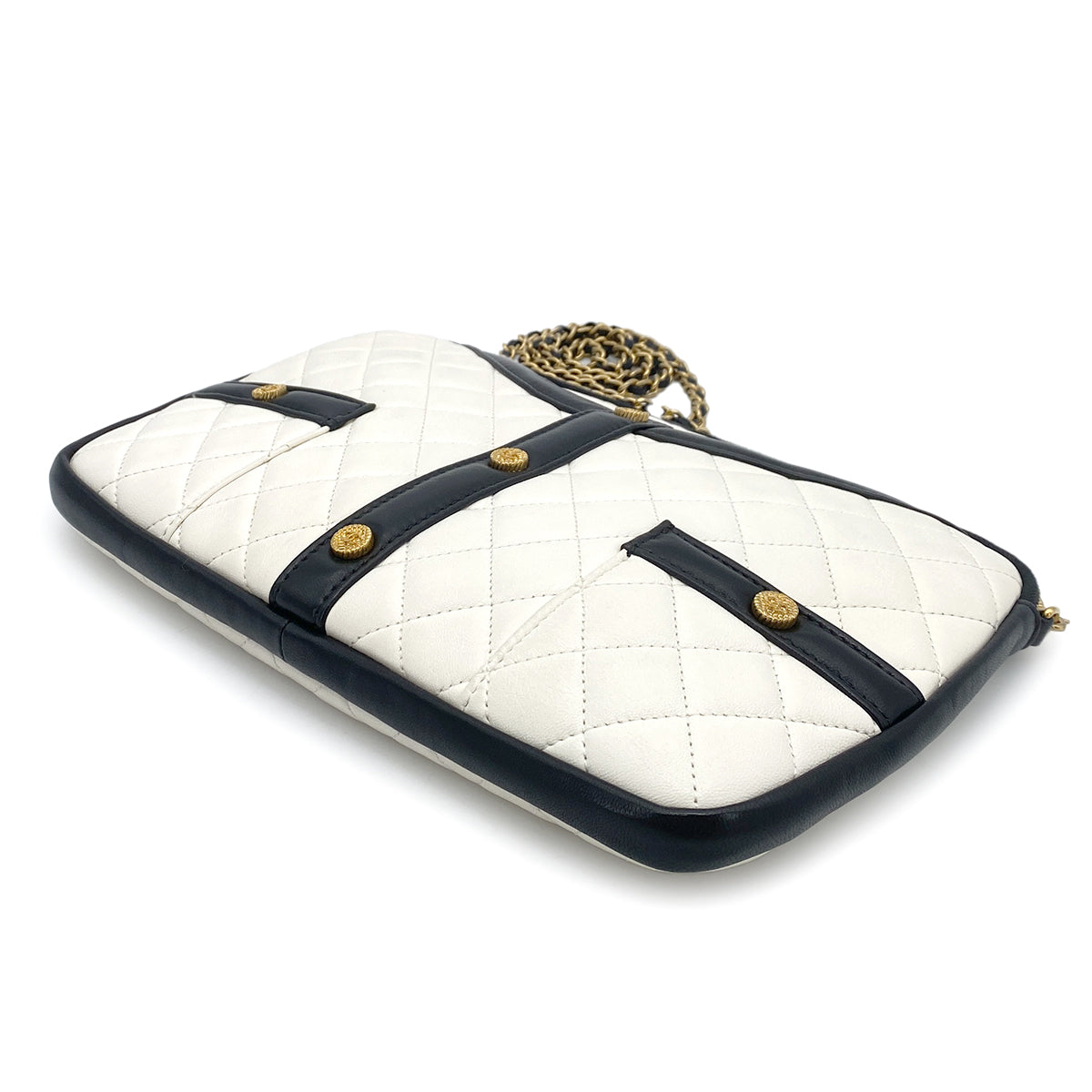 CHANEL GIRL COCOBUTTON CHAIN SHOULDER BAG BYCOLOR WHITE BLACK LAMB SKIN 90262379