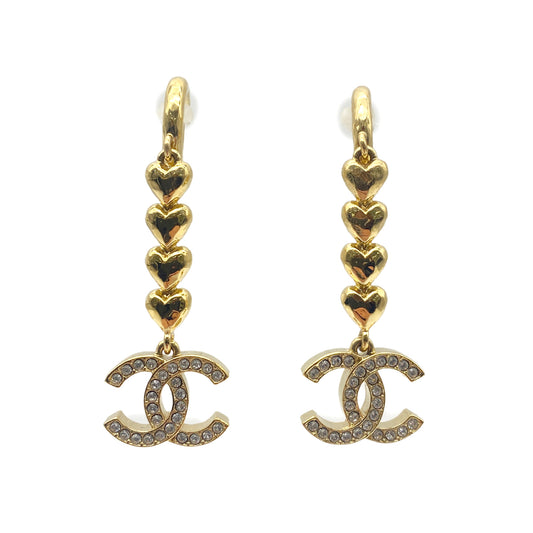 CHANEL EARRINGS COCOMARK HEART RHINESTONE ACCESSORY B23P 90262422