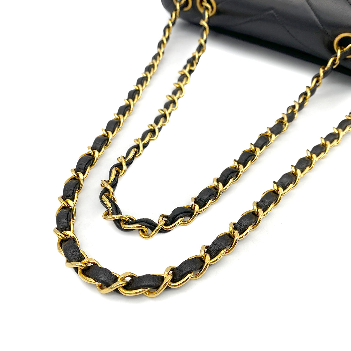 CHANEL VINTAGE CHEVRON CHAIN SHOULDER BAG BLACK LAMB SKIN 90262844