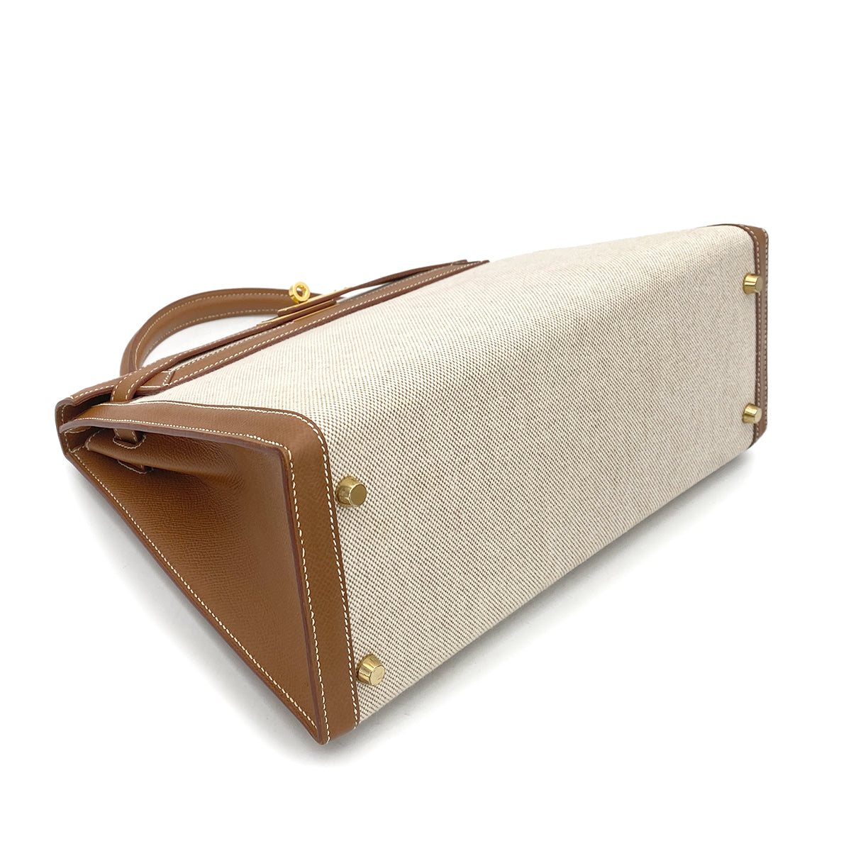 HERMES KELLY 32 GOLD COUCHVEL TOILE H HAND SHOULDER BAG □B GHW 90262851