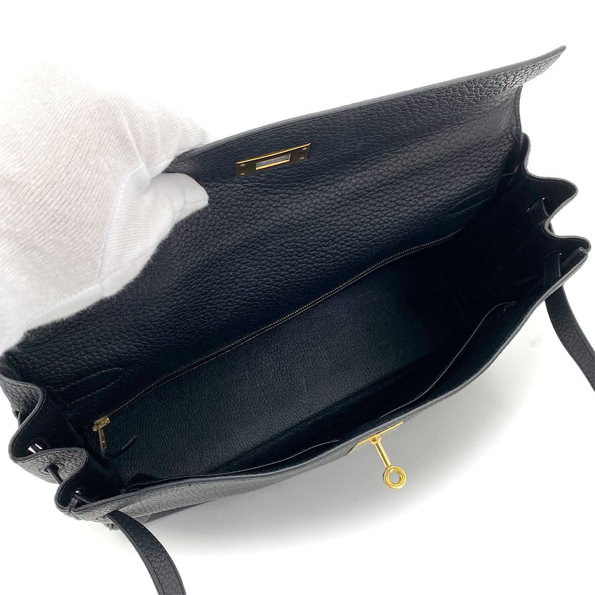 HERMES KELLY 35 RETOURNE BLACK TOGO HAND SHOULDER BAG □F GHW 90262852