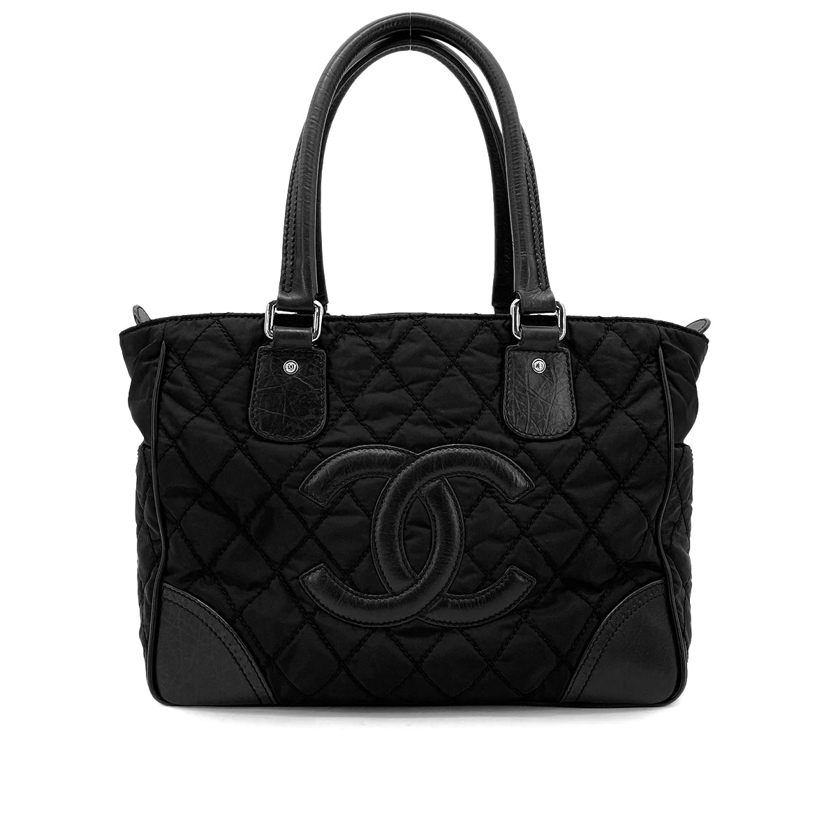 CHANEL VINTAGE PARIS NEWYORK TOTE BAG BLACK NYLON LEATHER 90262880