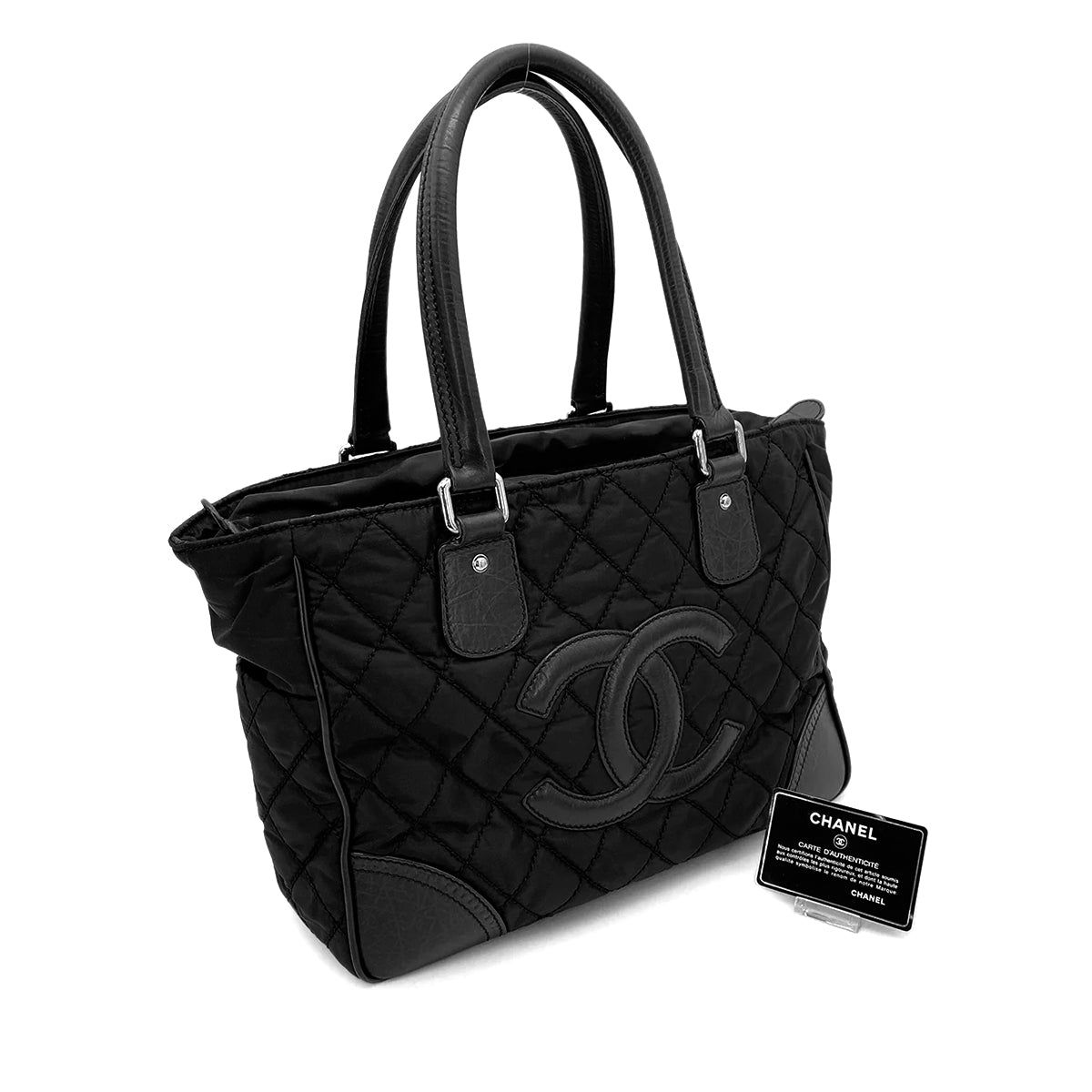 CHANEL VINTAGE PARIS NEWYORK TOTE BAG BLACK NYLON LEATHER 90262880