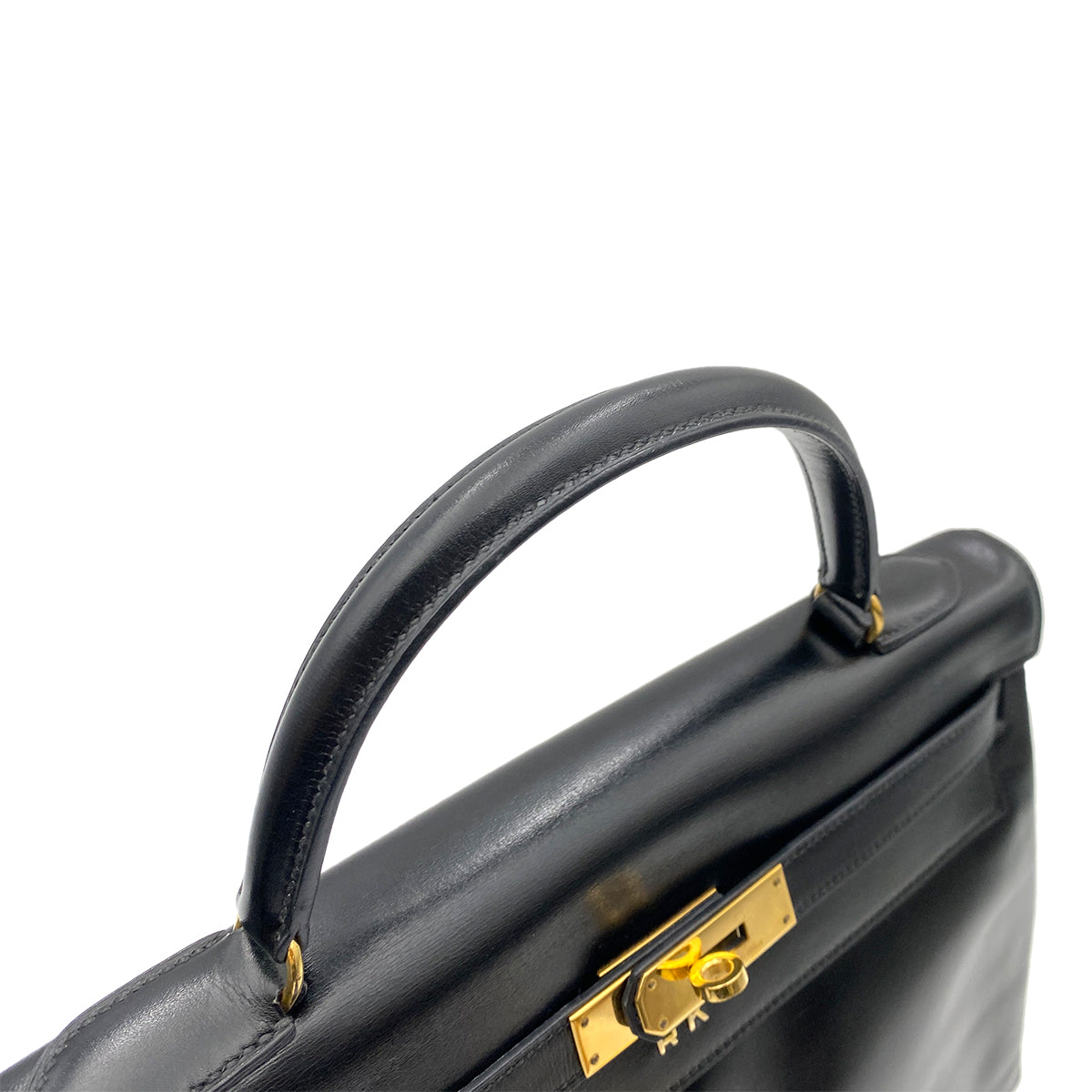 HERMES KELLY 32 RETOURNE BLACK BOX CALF HAND BAG 〇P GHW 90263075