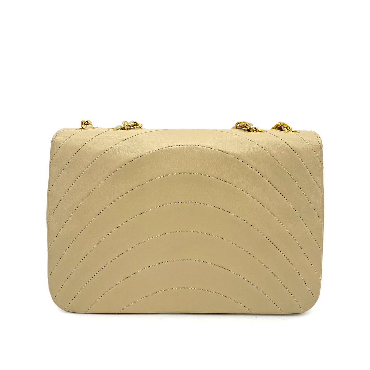 CHANEL VINTAGE HALF MOON CHAIN SHOULDER BAG BEIGE LAMB SKIN 90263077