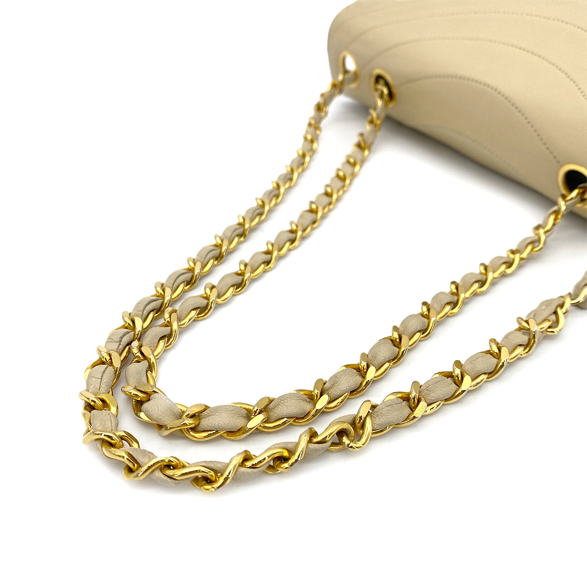 CHANEL VINTAGE HALF MOON CHAIN SHOULDER BAG BEIGE LAMB SKIN 90263077