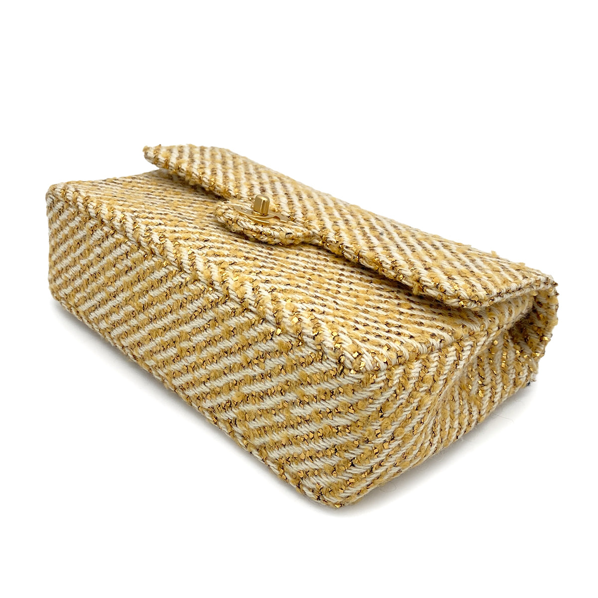 CHANEL VINTAGE CLASSIC FLAP MEDIUM CHAIN SHOULDER BAG BEIGE WHITE TWEED 90263081