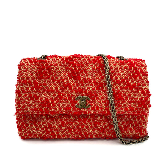 CHANEL VINTAGE CHAIN SHOULDER BAG RED TWEED 90263082