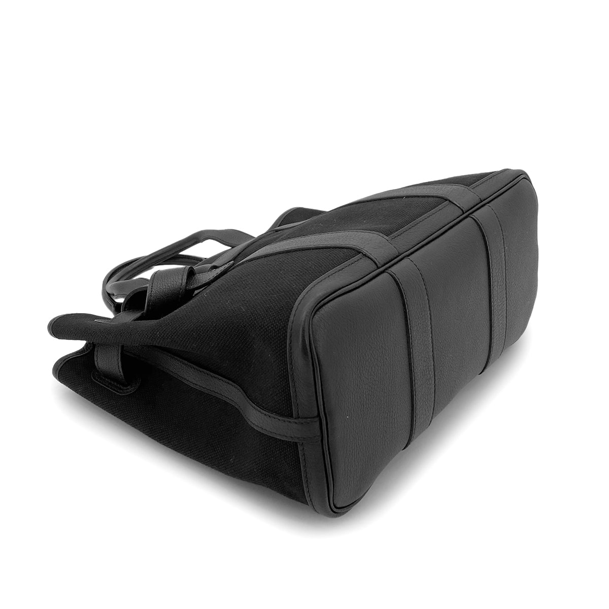 HERMES PETIT CEINTURE PM TOTE BAG BLACK TOILE H LEATHER □J 90263084