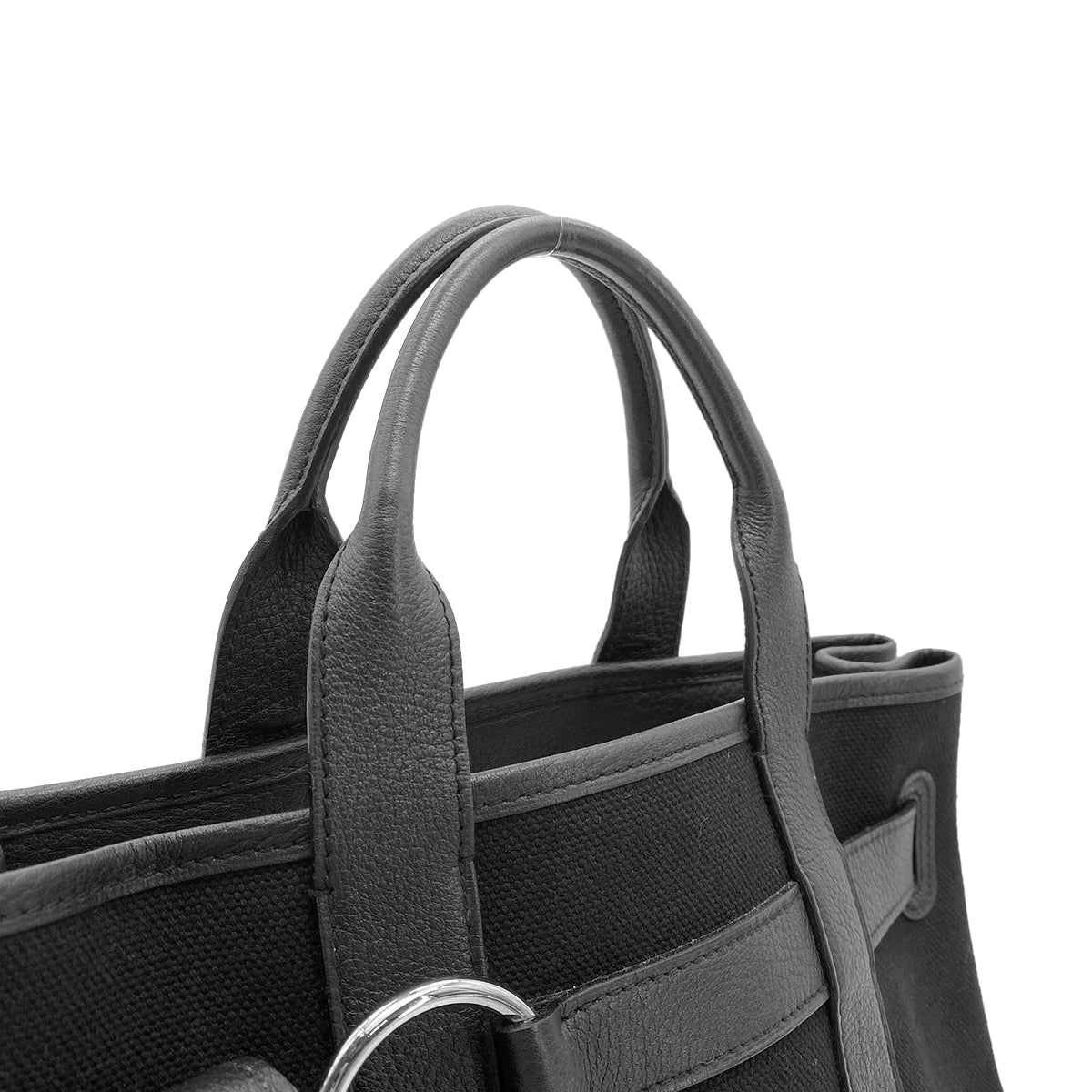 HERMES PETIT CEINTURE PM TOTE BAG BLACK TOILE H LEATHER □J 90263084