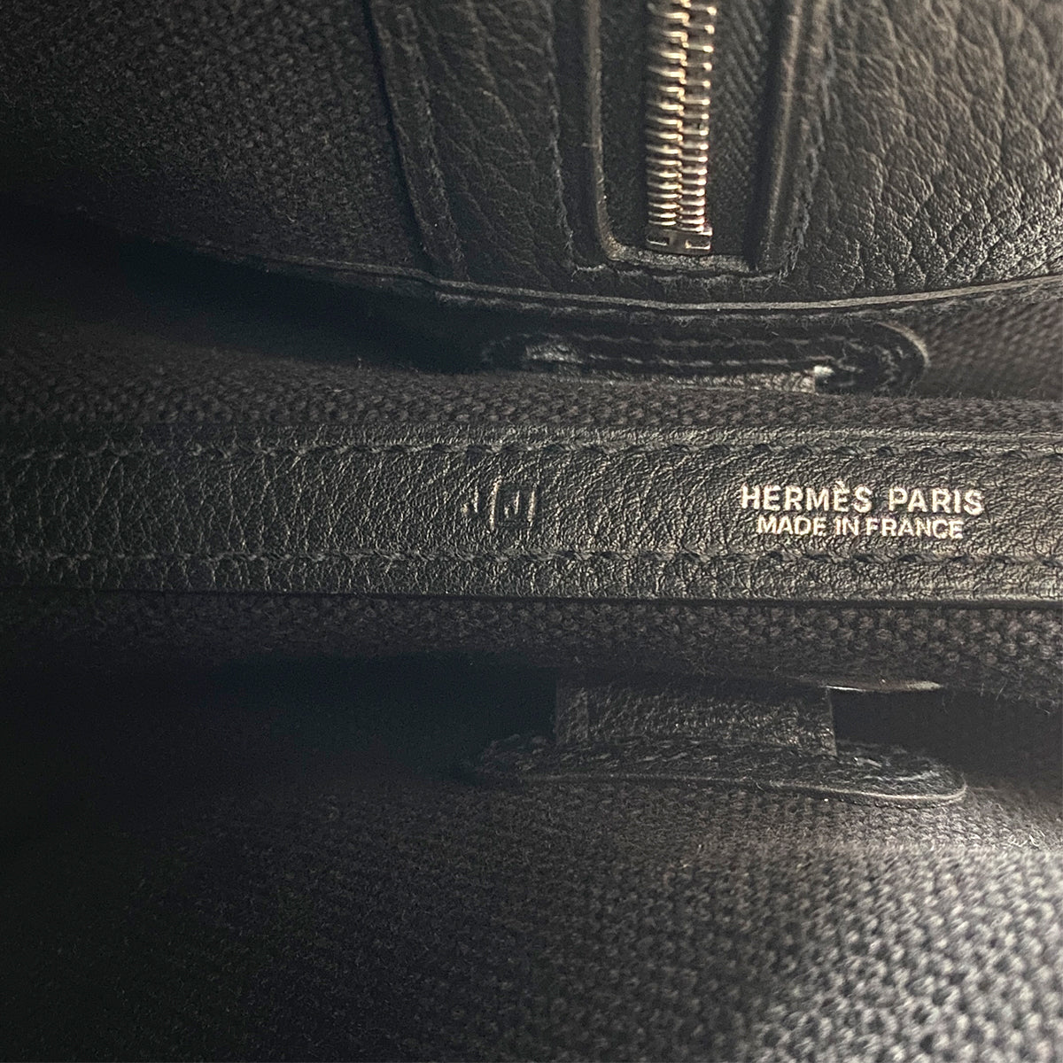 HERMES PETIT CEINTURE PM TOTE BAG BLACK TOILE H LEATHER □J 90263084