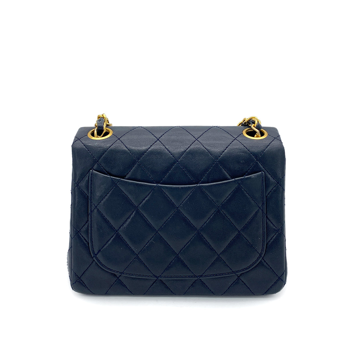 CHANEL VINTAGE MINI SQUARE 17 CHAIN SHOULDER BAG NAVY LAMB SKIN 90263101