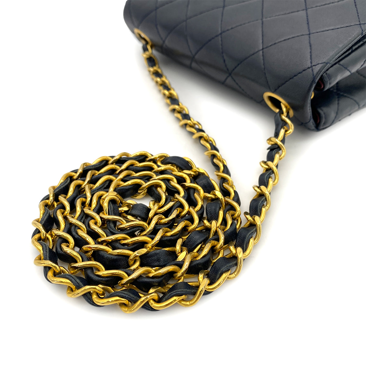 CHANEL VINTAGE MINI SQUARE 17 CHAIN SHOULDER BAG NAVY LAMB SKIN 90263101