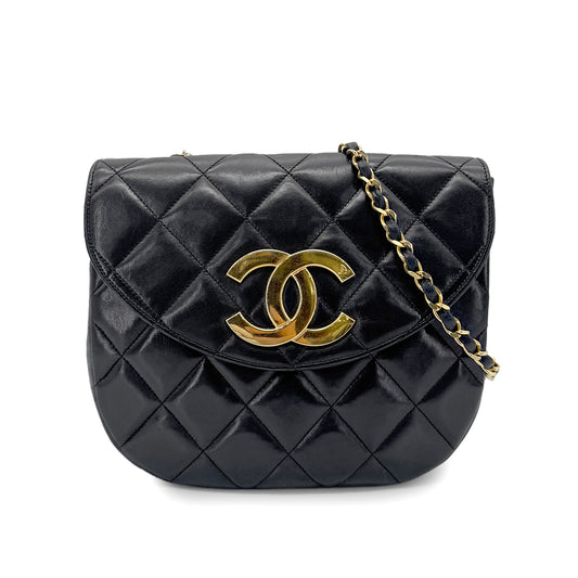 CHANEL VINTAGE MATELASSE BIG COCO CHAIN SHOULDER BAG BLACK LAMB SKIN 90263103