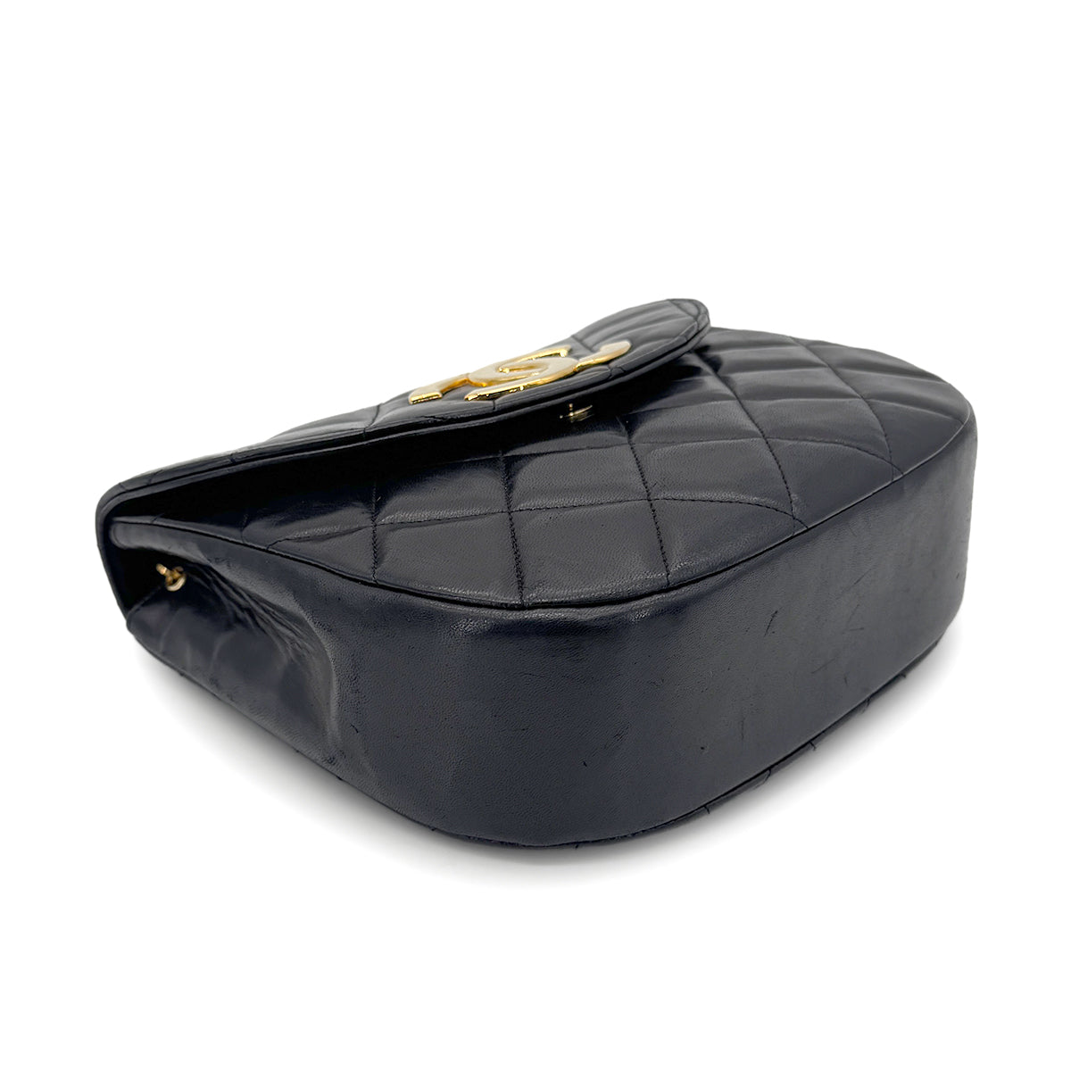 CHANEL VINTAGE MATELASSE BIG COCO CHAIN SHOULDER BAG BLACK LAMB SKIN 90263103