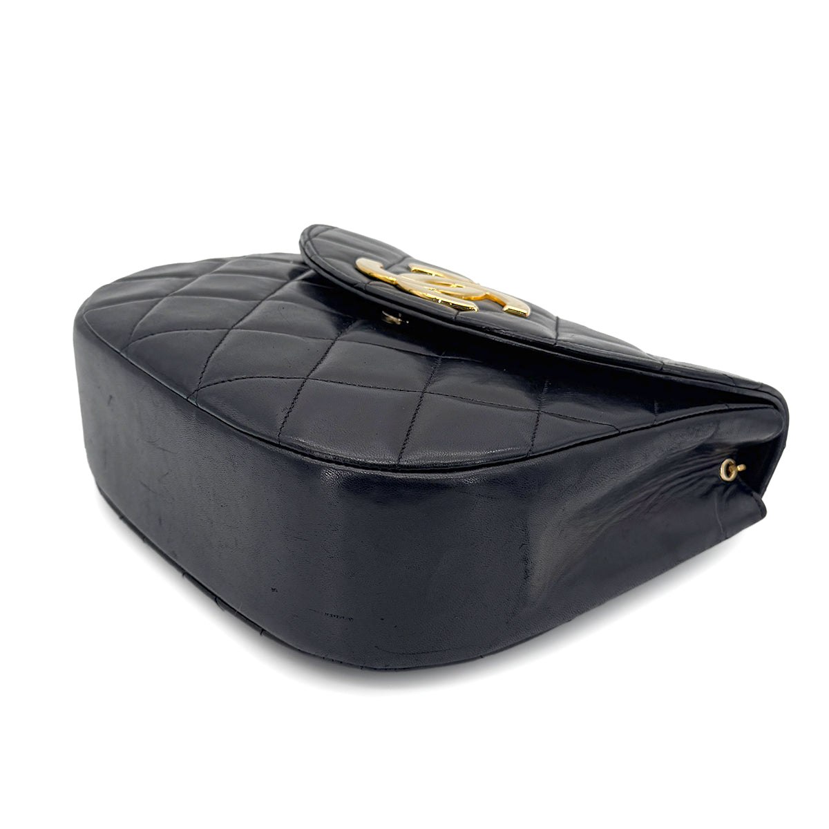 CHANEL VINTAGE MATELASSE BIG COCO CHAIN SHOULDER BAG BLACK LAMB SKIN 90263103