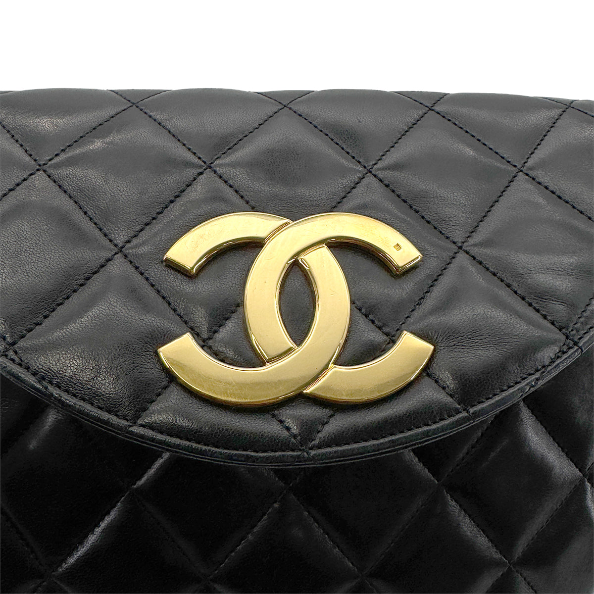 CHANEL VINTAGE MATELASSE BIG COCO CHAIN SHOULDER BAG BLACK LAMB SKIN 90263103