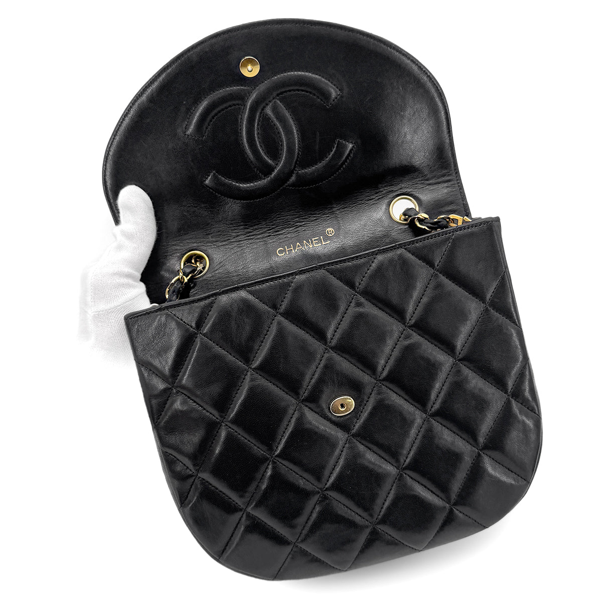 CHANEL VINTAGE MATELASSE BIG COCO CHAIN SHOULDER BAG BLACK LAMB SKIN 90263103