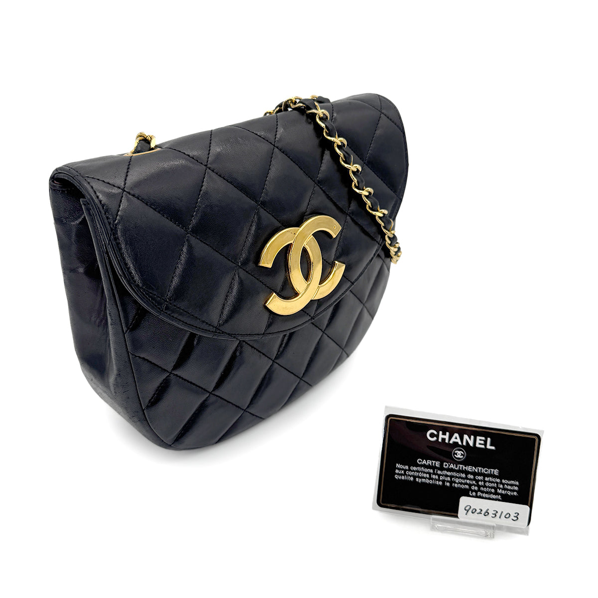 CHANEL VINTAGE MATELASSE BIG COCO CHAIN SHOULDER BAG BLACK LAMB SKIN 90263103