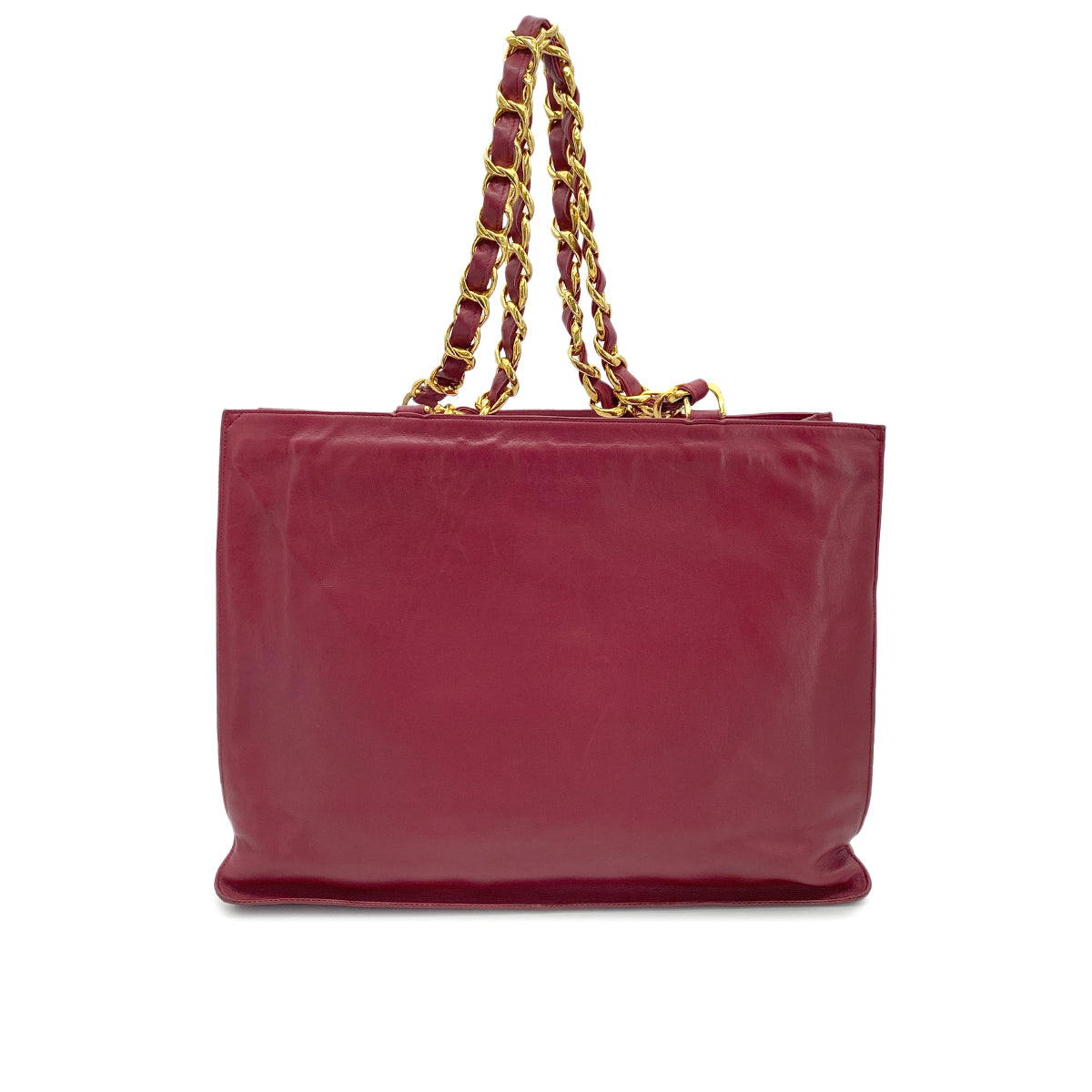 CHANEL VINTAGE BIG COCO CHAIN TOTE BAG RED LAMB SKIN 90263108