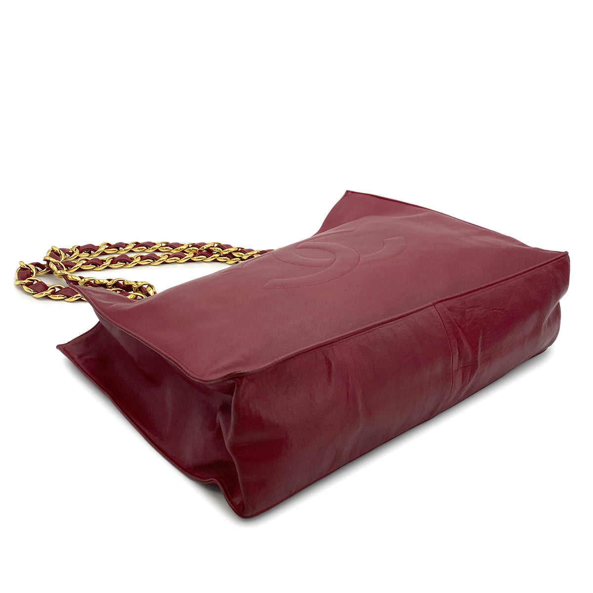 CHANEL VINTAGE BIG COCO CHAIN TOTE BAG RED LAMB SKIN 90263108
