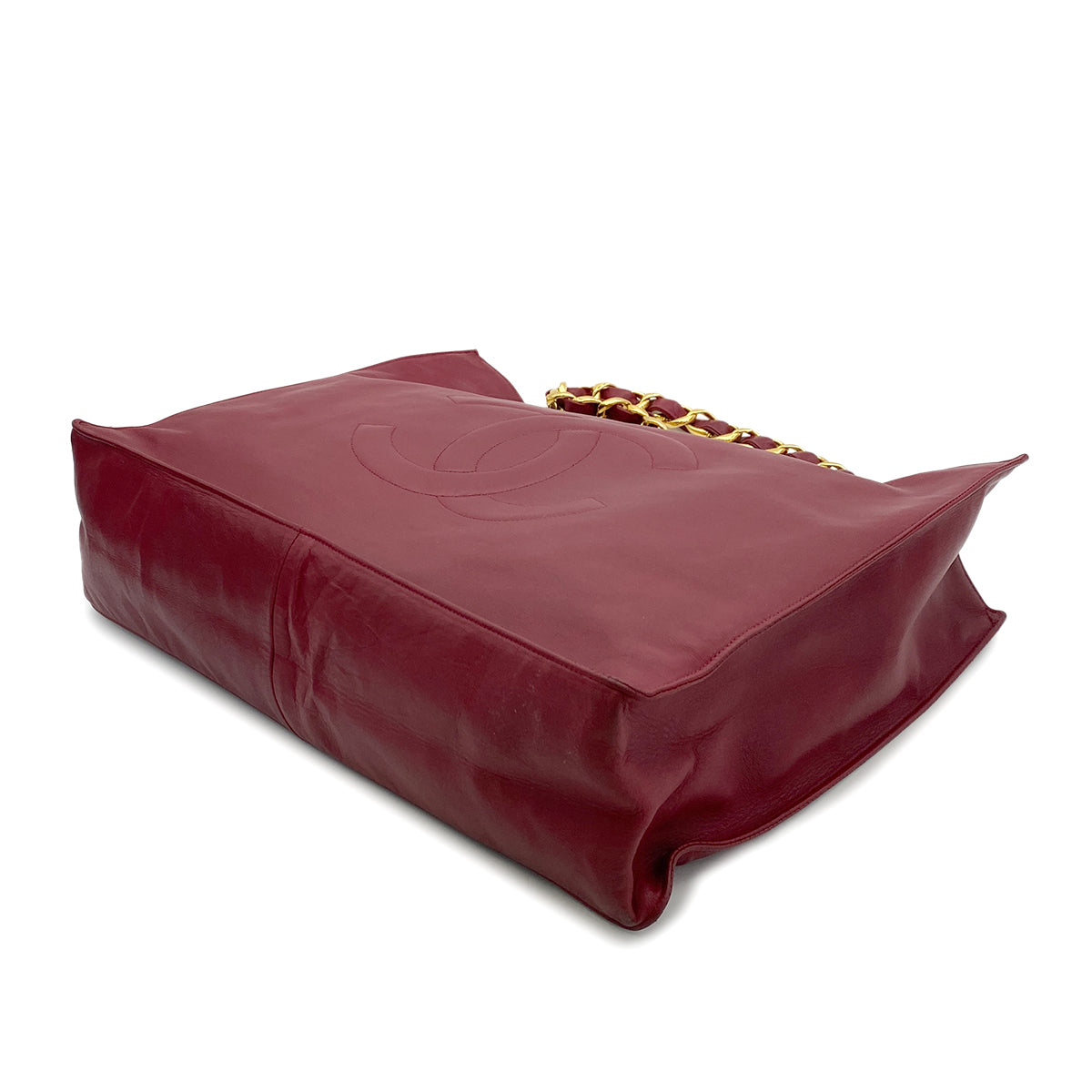 CHANEL VINTAGE BIG COCO CHAIN TOTE BAG RED LAMB SKIN 90263108