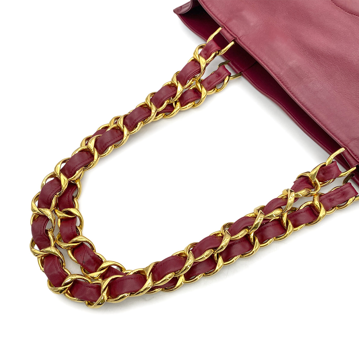 CHANEL VINTAGE BIG COCO CHAIN TOTE BAG RED LAMB SKIN 90263108