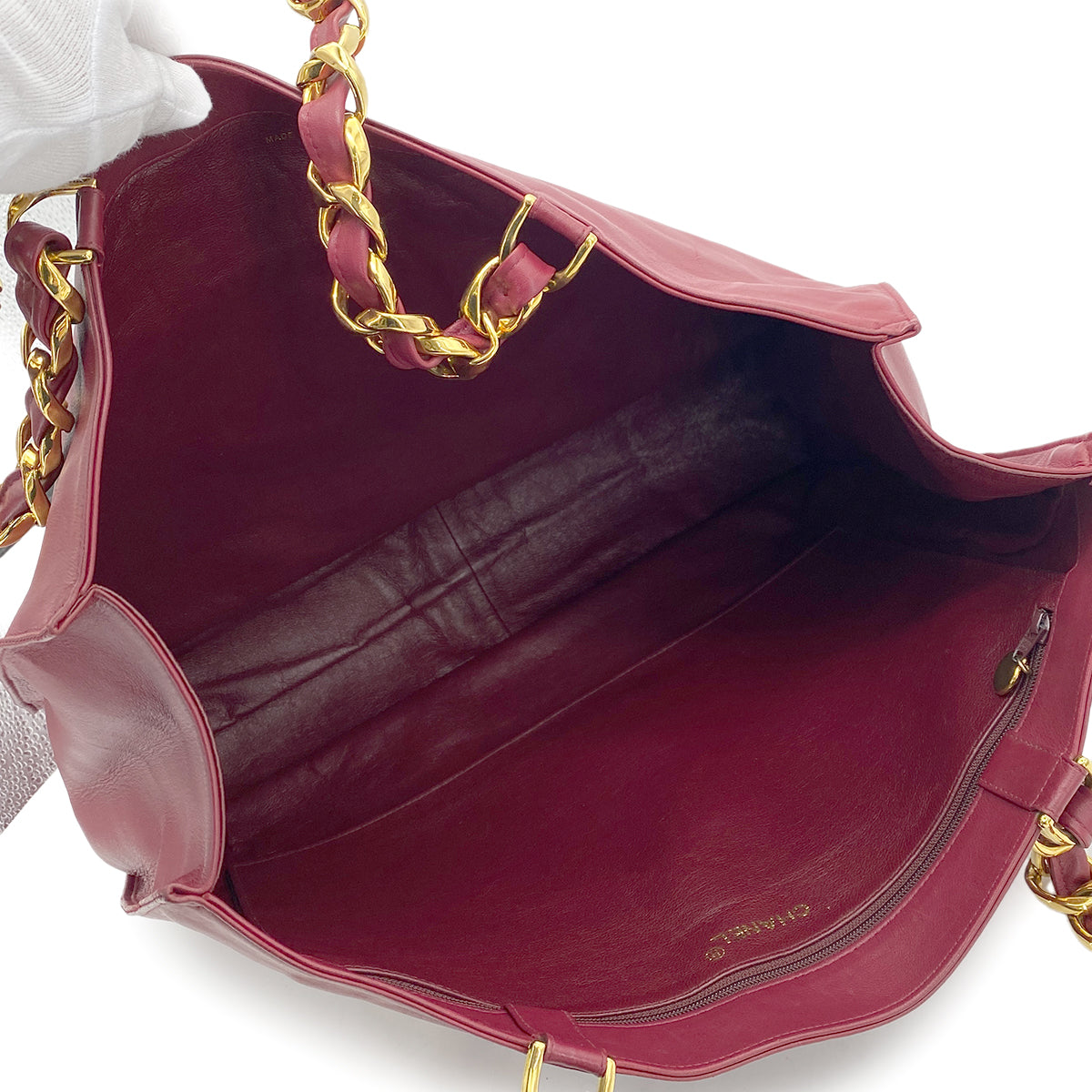 CHANEL VINTAGE BIG COCO CHAIN TOTE BAG RED LAMB SKIN 90263108