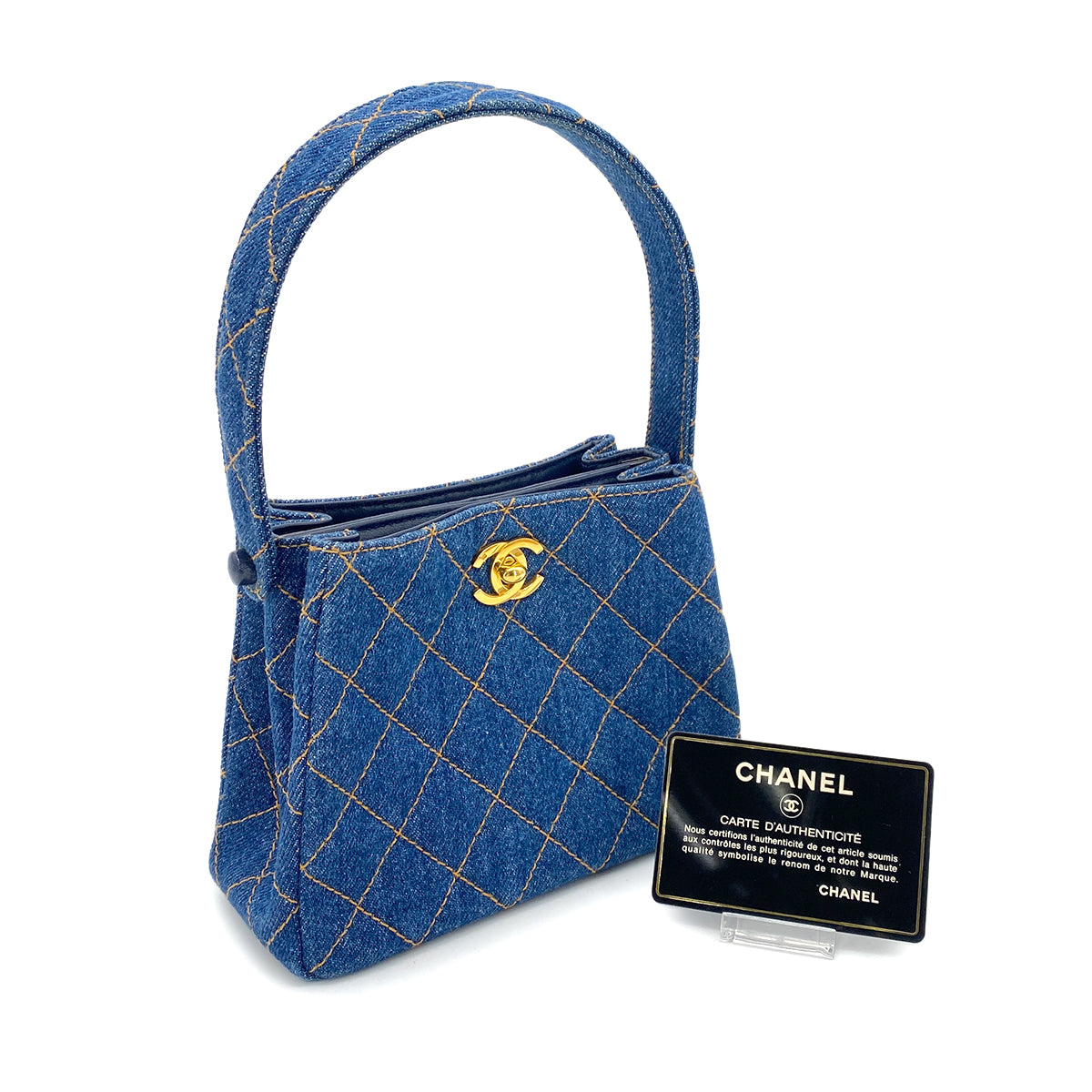 CHANEL VINTAGE MATELASSE HAND BAG BLUE DENIM 90263113