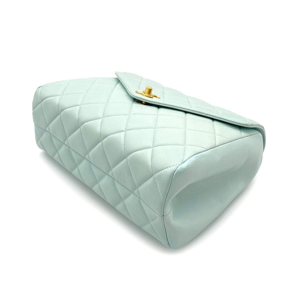 CHANEL VINTAGE MATELASSE CHAIN SHOULDER BAG LIGHT BLUE LAMB SKIN 90263219