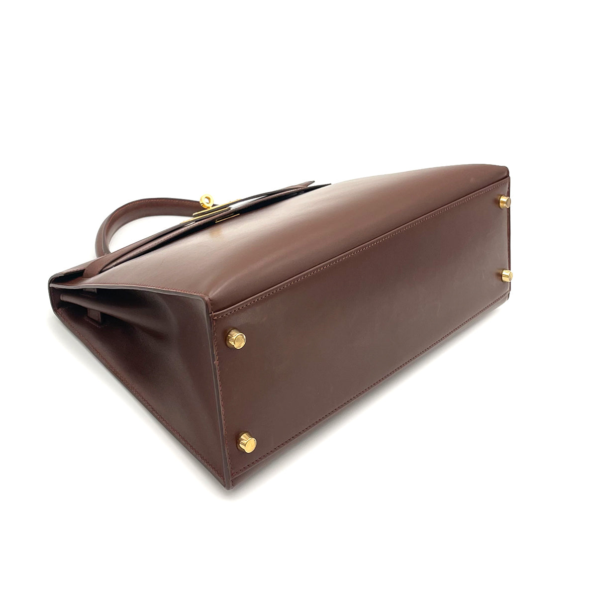 HERMES KELLY 32 SELLIER BROWN BOX CALF HAND SHOULDER BAG □B 90263223