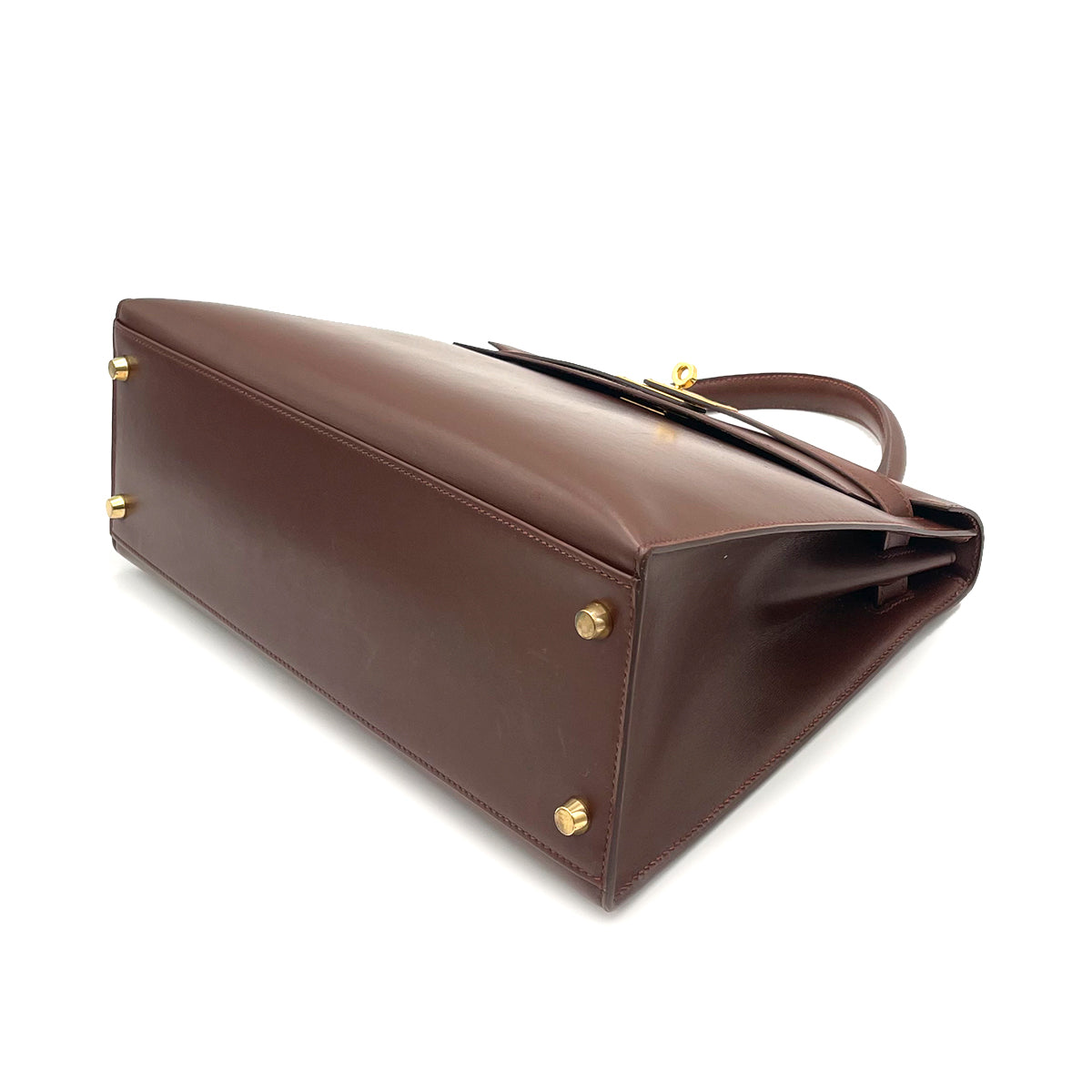 HERMES KELLY 32 SELLIER BROWN BOX CALF HAND SHOULDER BAG □B 90263223