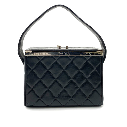 CHANEL VINTAGE MATELASSE HAND BAG BLACK LAMB SKIN 90263224