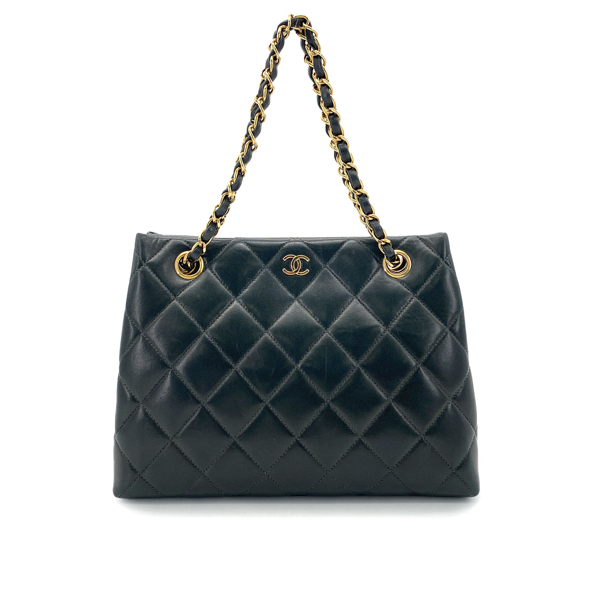 CHANEL VINTAGE MATELASSE CHAIN TOTE BAG DARK GREEN LAMB SKIN 90263308