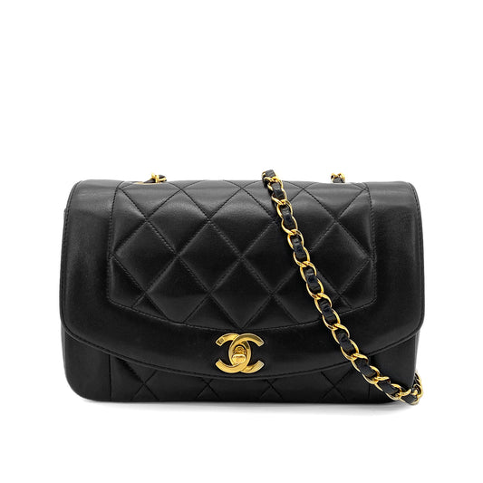 CHANEL VINTAGE DIANA SMALL CHAIN SHOULDER BAG BLACK LAMB SKIN 90263309
